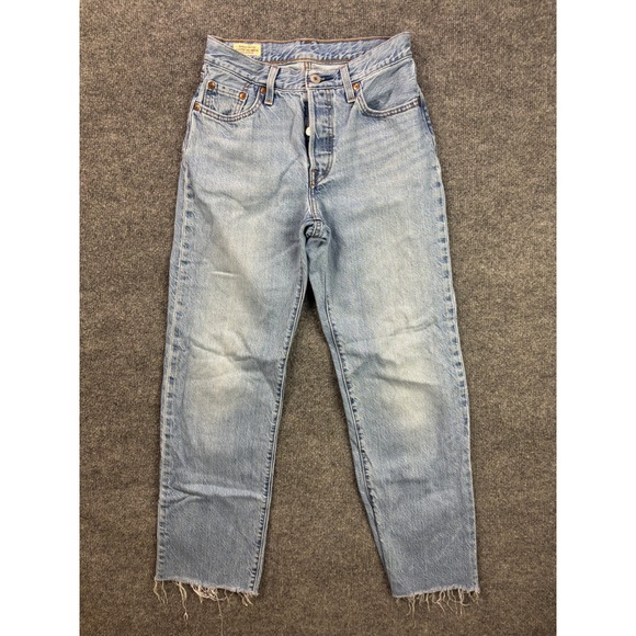 Levi's Denim - Levis 501 Jeans Womens 26 Blue Light Wash Straight Leg Raw Hem Button Fly